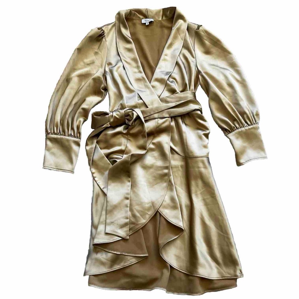 S’EDGE GOLD WRAP DRESS SIZE SMALL SOPHISTICATED MODERN CHIC EVENT PARTY - Picture 9 of 9